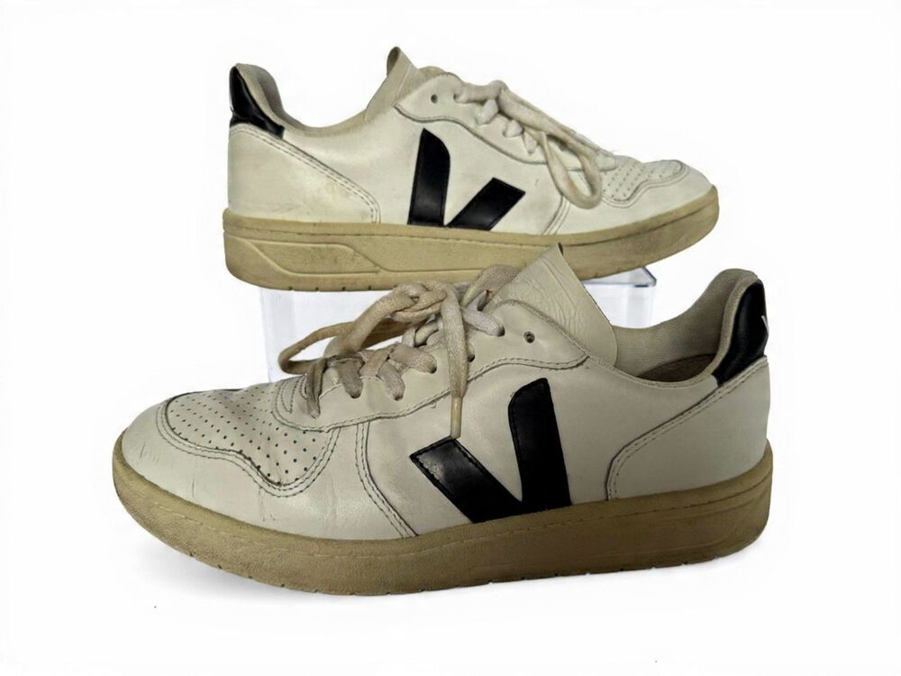 VEJA V-10 Leather Sneakers White/Black – Women’s Size US 8 (EU 41)